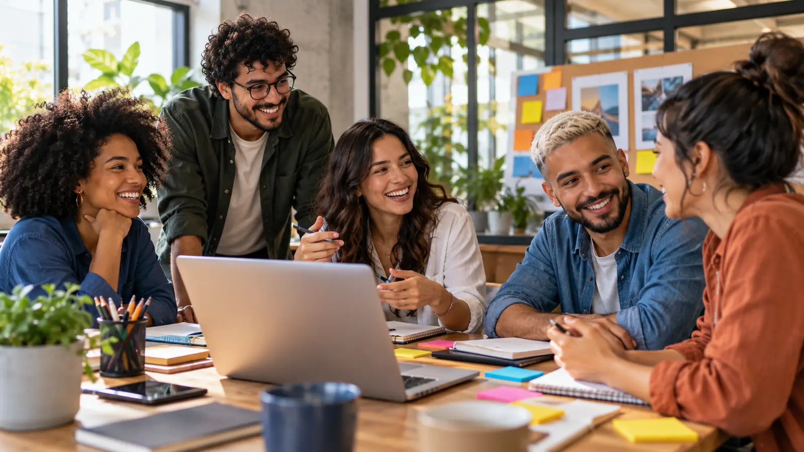 Equipe de uma agência de marketing em reunião descontraída